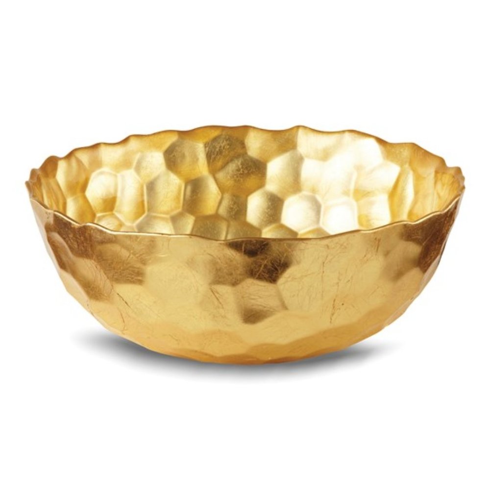 Large Odessa Golden Glass Bowl, 9.5 Inch Diameter, 3 Inch Deep